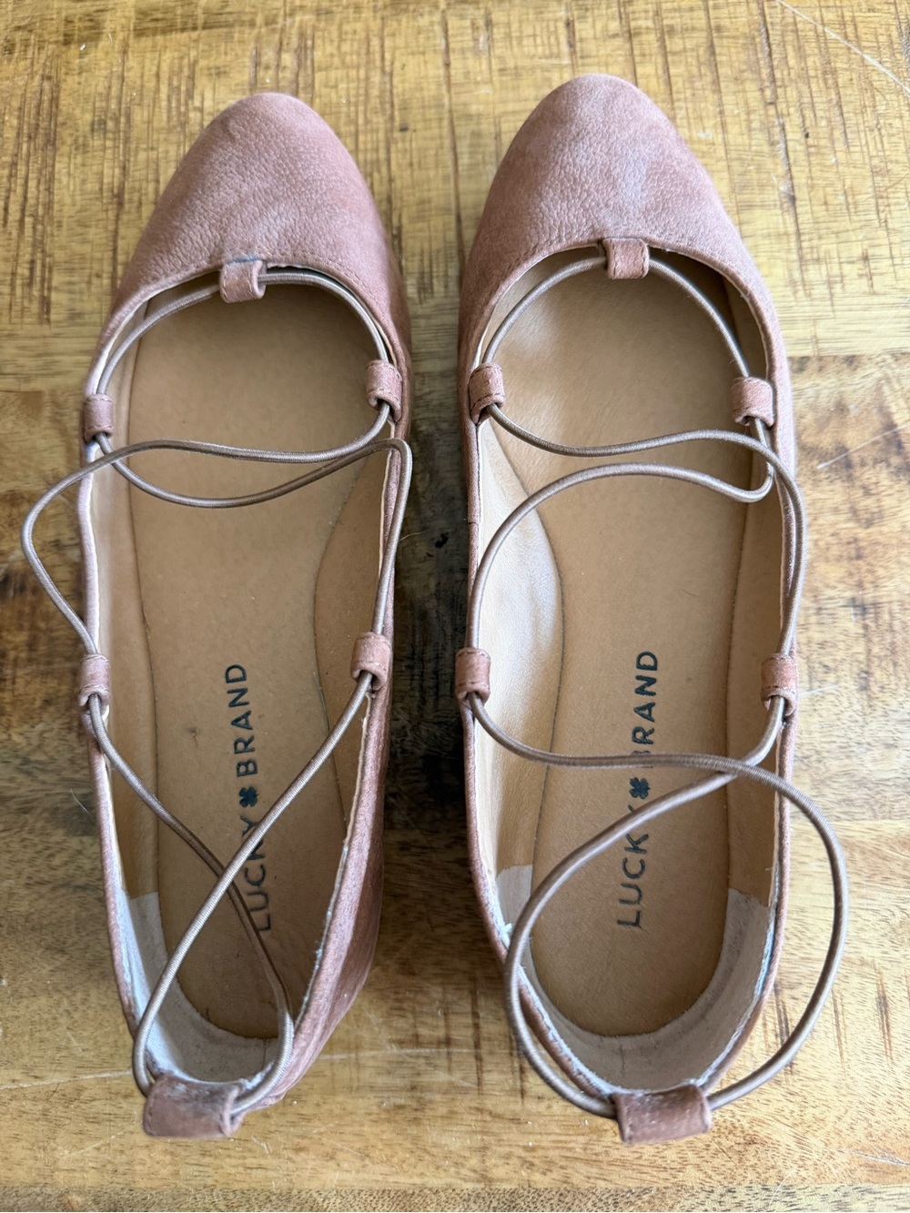 Lucky Brand Dusty Rose Suede Ballet Flats with Wrap Laces